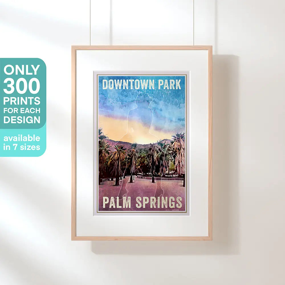 Limited edition vintage travel poster from Palm Springs, numbered as part of a worldwide 300-copy edition, printed in halftone style.
