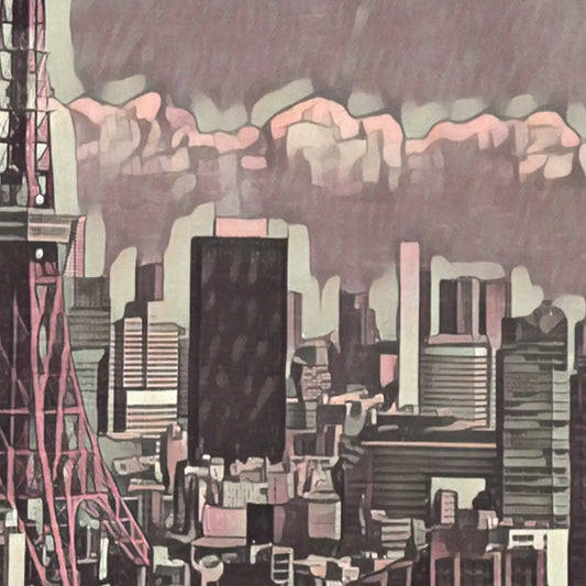 Close-up of the Tokyo Metropolis vintage travel poster showing halftone texture and fine details