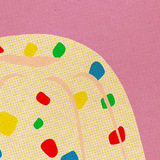 Intricate Gelatina Mosaico Dessert Art - Culinary Illustration - Pastel 70's Colors