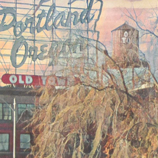 Details of the White Stag sign in the Portland poster