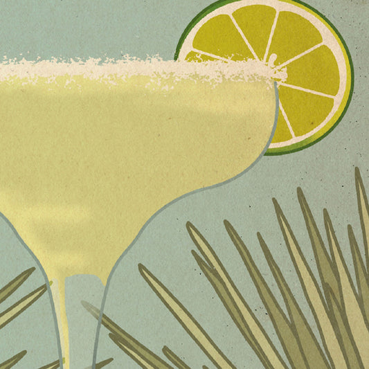 Detailed view of the Margarita cocktail poster, highlighting the salt-rimmed glass, lime slice, and elegant color palette