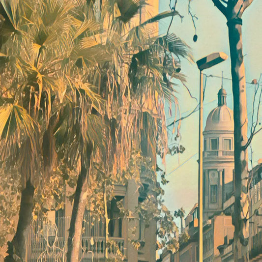 Close-up details of Barcelona Street poster with Catalunya text