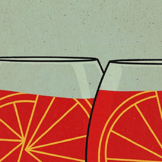 Detailed view of the Spritz cocktail poster, showcasing the vibrant orange hues, fresh citrus slices, and elegant glassware