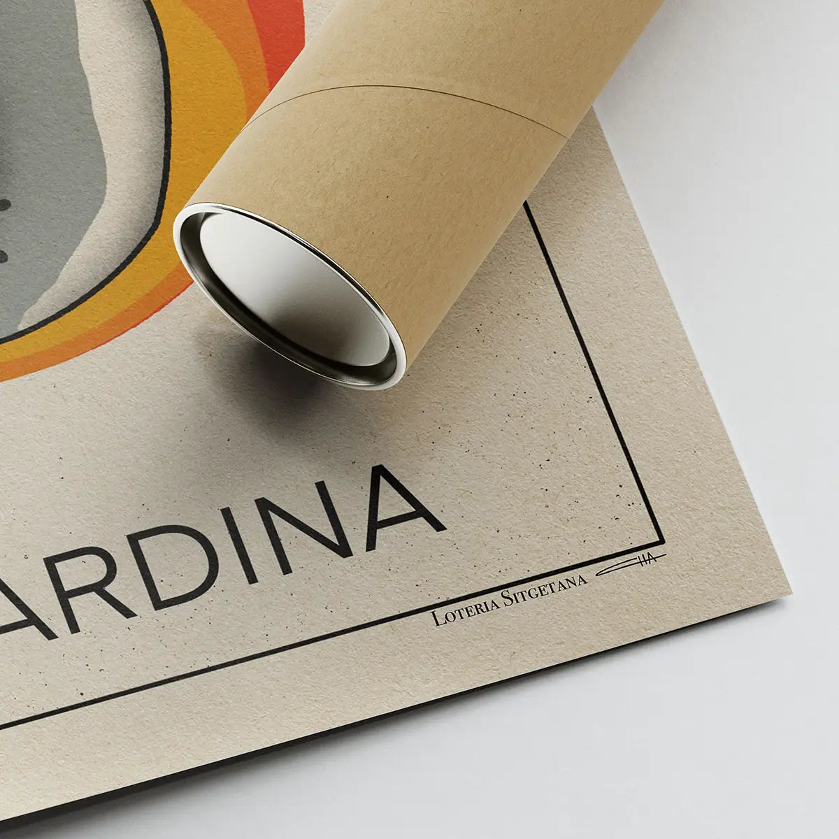 La Sardina Loteria poster rolled in eco-friendly shipping tube limited edition Mediterranean fish art print by Cha