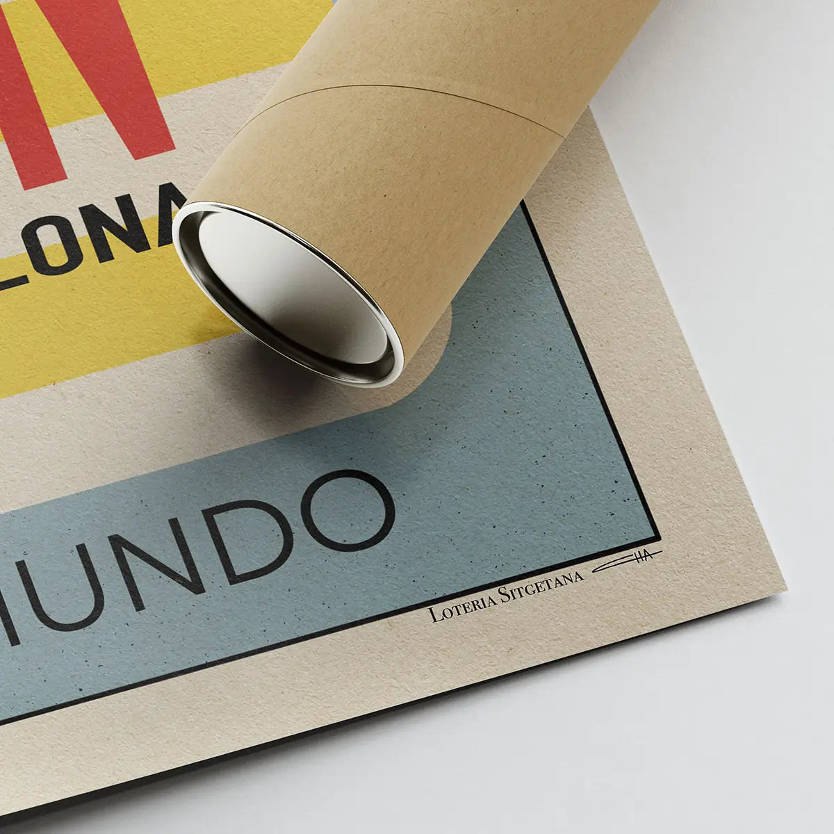 El Mundo Barcelona Loteria poster rolled in eco-friendly shipping tube limited edition retro travel poster by Cha