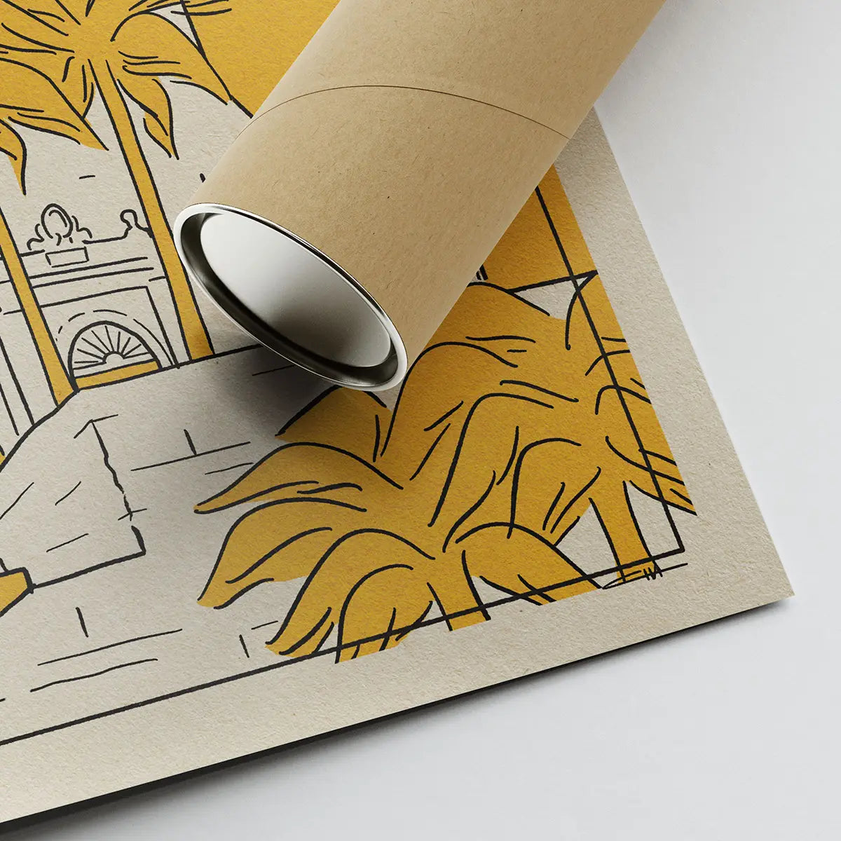 Sitges Church City Lines poster rolled in eco-friendly tube minimalist architectural print by Cha limited edition