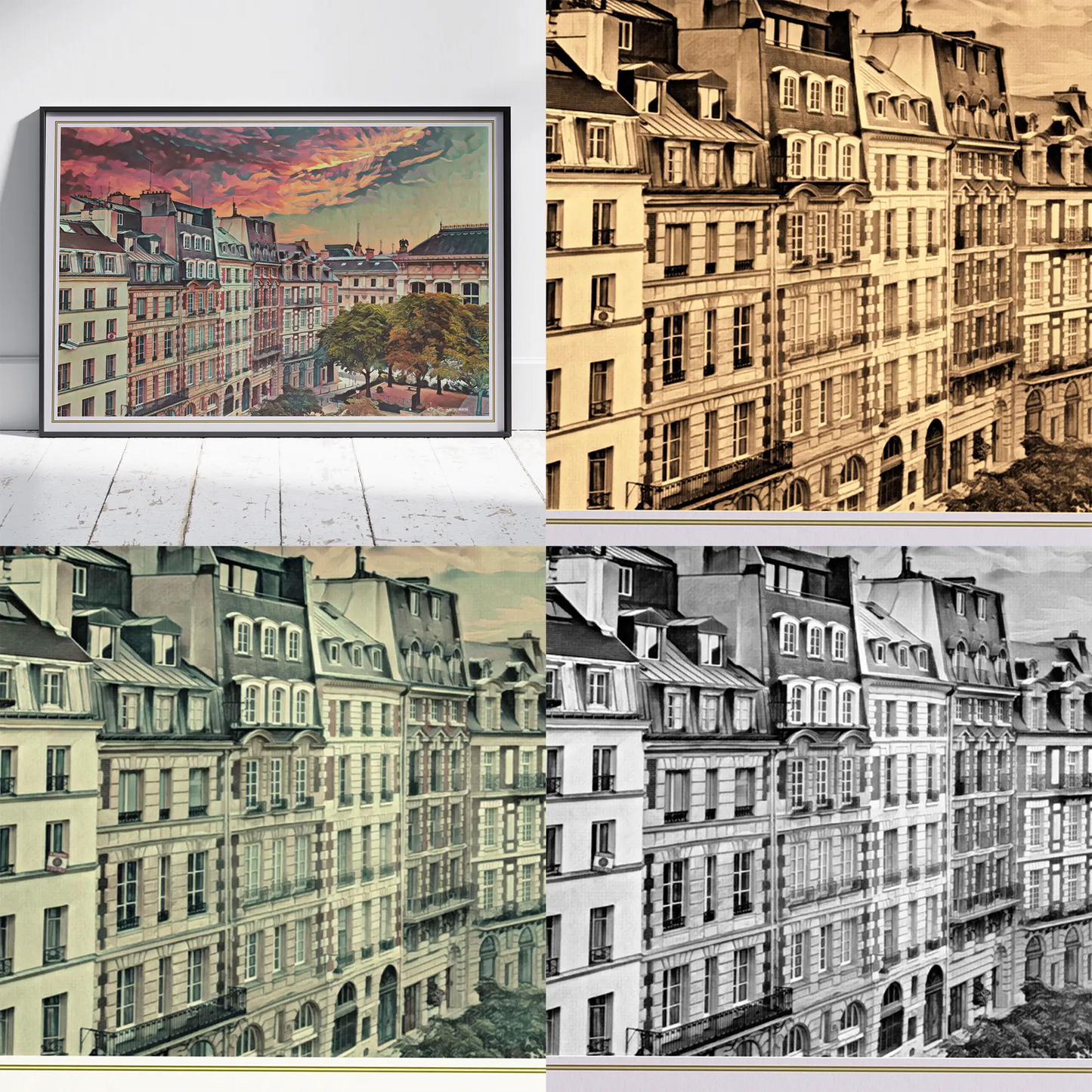 Artful Travel™ poster – tonal reinterpretation examples: muted colors, monochrome and black & white