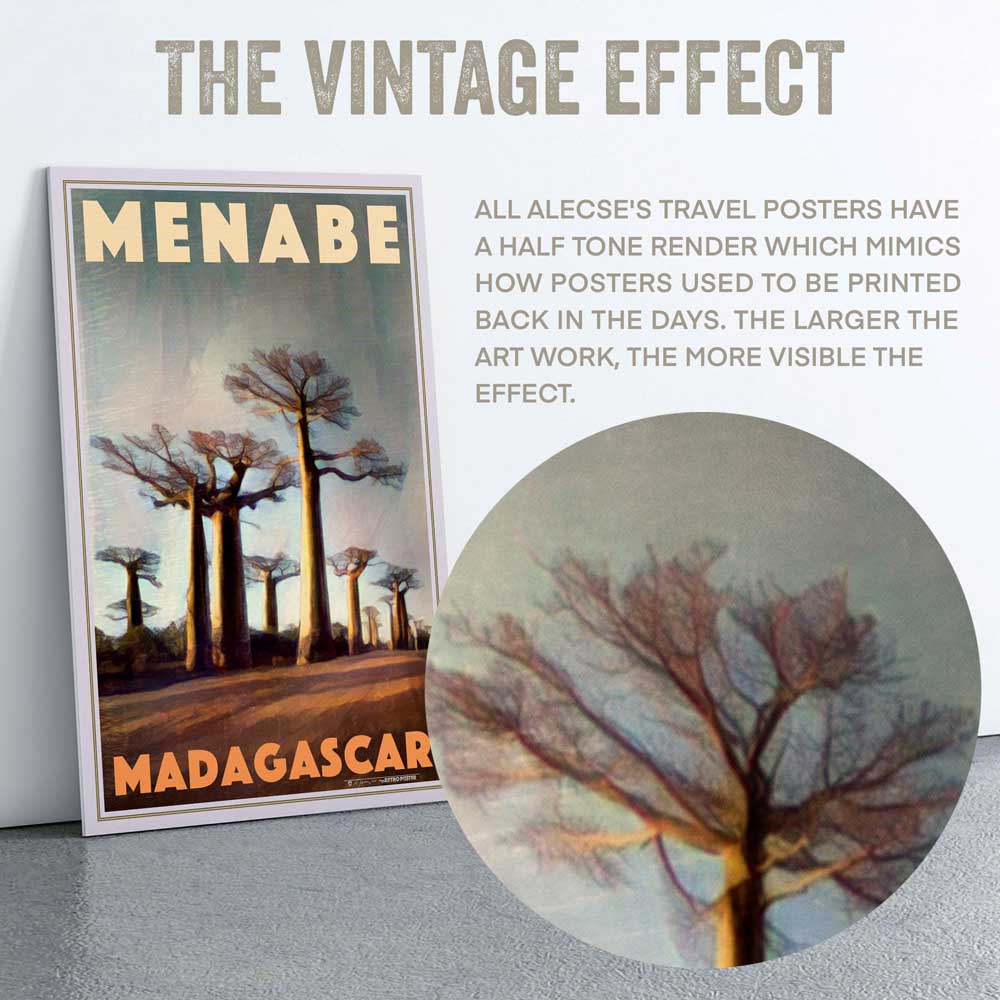 Closeup of the halftone effect in the poster of Madagascar, Manabe Baobabs by Alecse