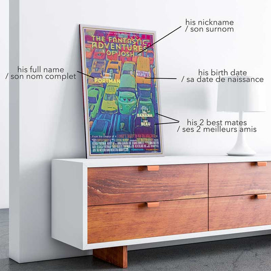 Customizable Poster Toy Cars Adventures mounted on a panel board, no frame necessary, perfect for kids room decor