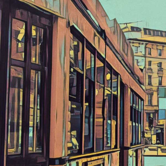 Details of the tram in the Milan poster