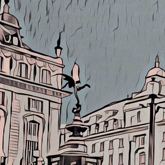 Details of Piccadilly circus from the London poster by Alecse