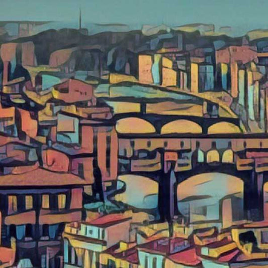 Close-up view of the Firenze poster, showcasing Alecse’s soft-focus technique and retro-inspired details