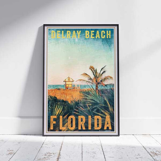 Framed Delray Beach Florida Poster - Retro Coastal Charm Art on Gallery Wall