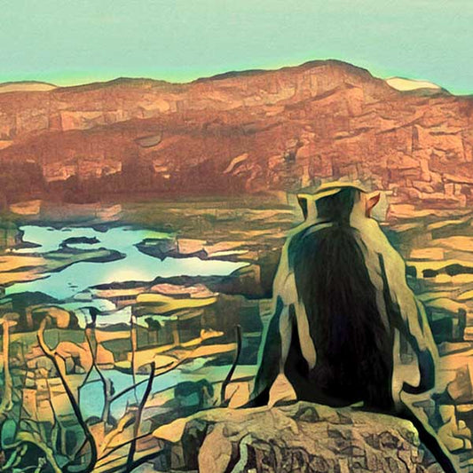 Close-up view of Hanuman Hampi travel poster showcasing Alecse's soft focus style