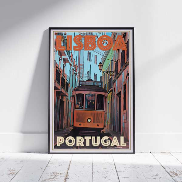 Lisbon poster in Front of the Tram  Portugal Travel Poster by Alecse – My Retro  Poster