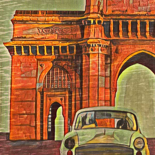 Close-up view of the Gateway of India Mumbai Travel Poster showcasing Alecse’s soft focus style