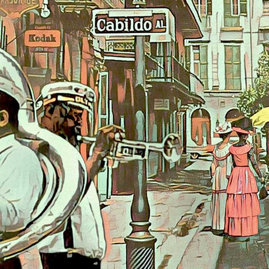 Details of the poster / Close-up view | Please note that all our Art Prints have an half tone render to mimic the old posters printing process where colors were rendered by the juxtaposition of dots of different colors and sizes | Those art prints are not photos and are not supposed to be crisp | All blurs and vintage effects are intended by the artist