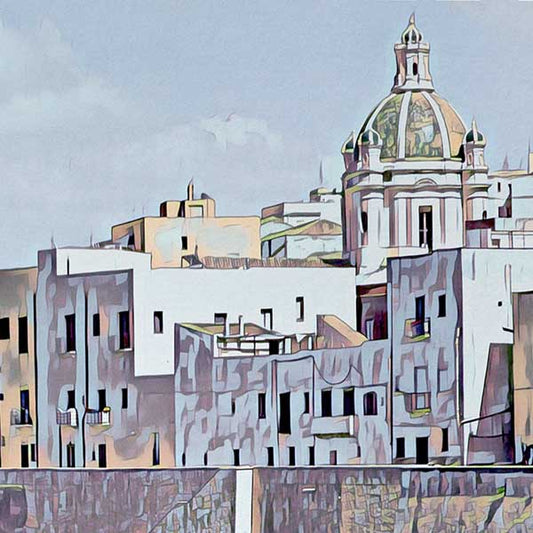 Details of the poster / Close-up view | Please note that all our Art Prints have an half tone render to mimic the old posters printing process where colors were rendered by the juxtaposition of dots of different colors and sizes | Those art prints are not photos and are not supposed to be crisp | All blurs and vintage effects are intended by the artist