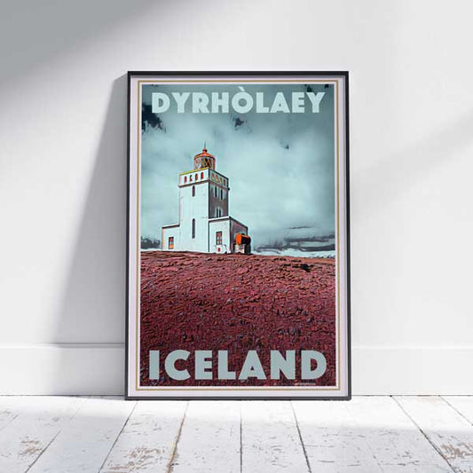 Iceland poster Dyrholaey Lighthouse | Iceland Travel Poster by Alecse
