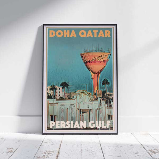 Doha Poster Water Tank, Qatar Vintage Travel Poster by Alecse