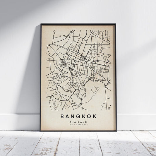 Bangkok map by Cha, black and white lines only version