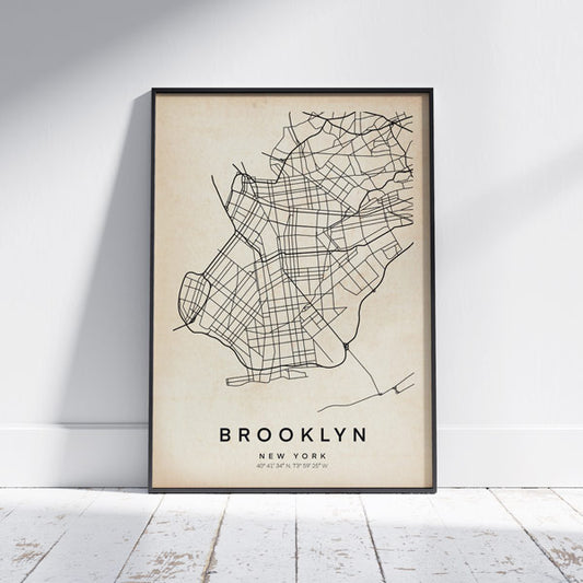 Retro Brooklyn Map by Cha, Black and white lines edition, 300ex