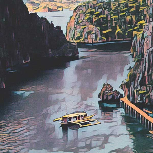 Close-up view of the Palawan poster, showcasing Alecse’s soft-focus technique and retro-inspired details