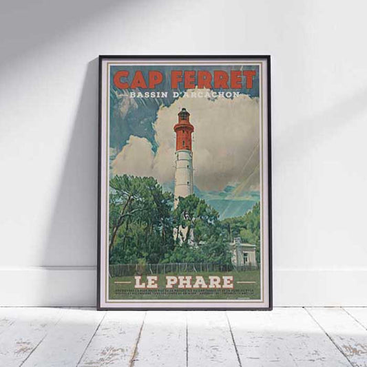 Framed Cap Ferret Lighthouse Poster on White Wooden Floor by Alecse - Limited Edition