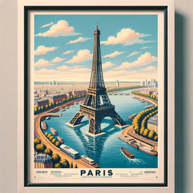 A Paris travel poster generated by AI with the Eiffel Tower in the middle of "la Seine"