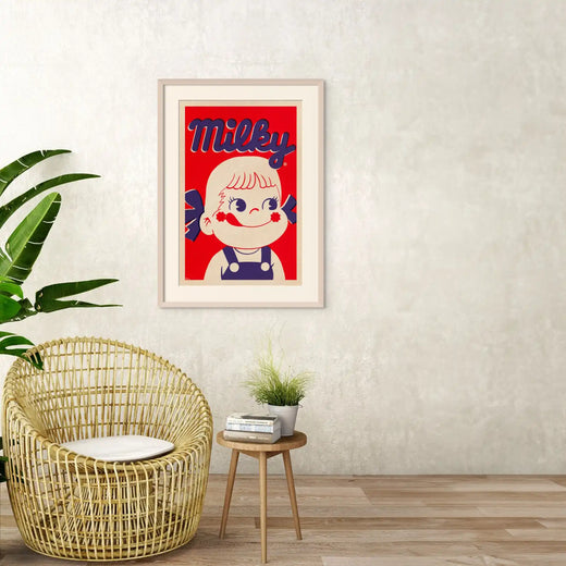 Vintage-inspired Milky Girl poster by artist Cha from the Vintage Exotics™ Collection, Japanese Pop Art style