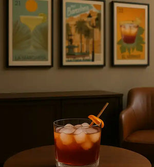 Collector proudly displaying a framed Spanish Capsule™ limited-edition poster by Cha in a stylish Barcelona loft.