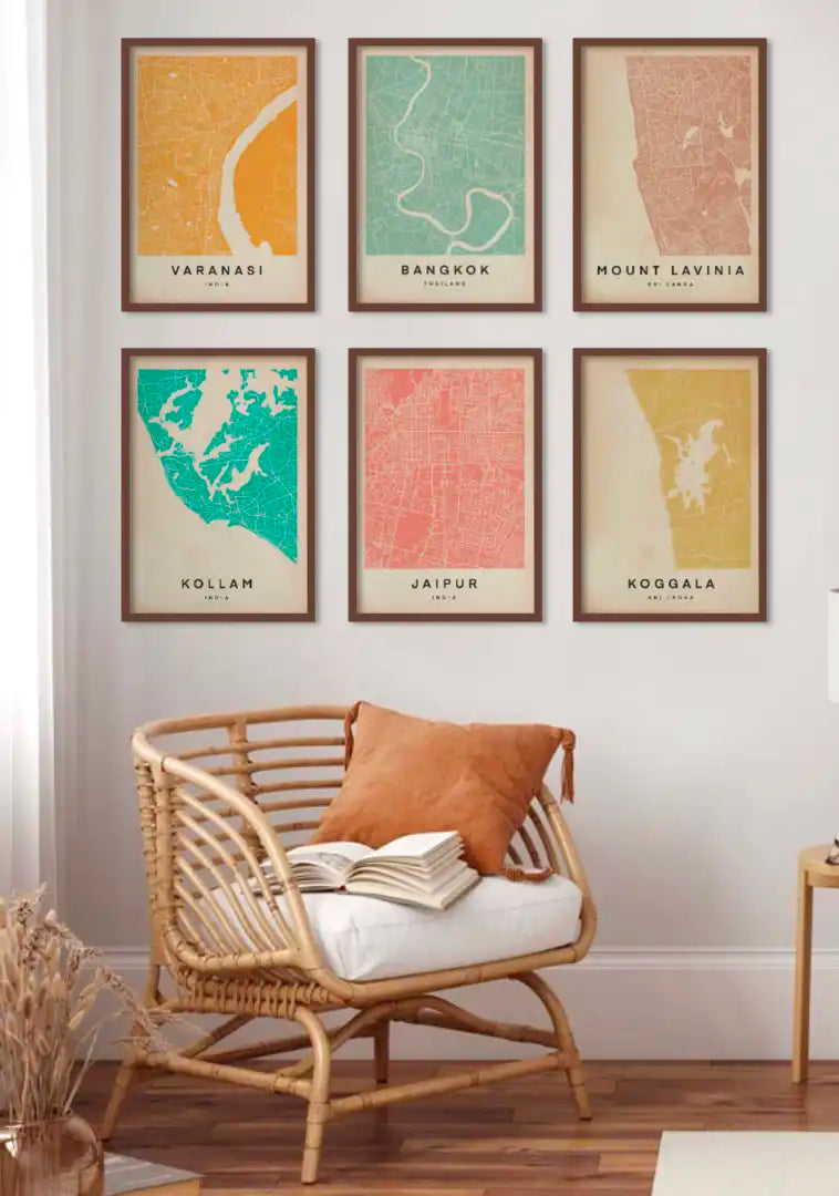 Cha’s Wanderer Maps collection — minimalist vintage city map posters, designed with soft lines and aged texture, symbolising the meeting of art and cartography.