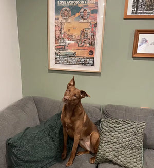 Commissioned poster by Alecse in a real setting, printed and framed, showing the final result of a custom-made project.