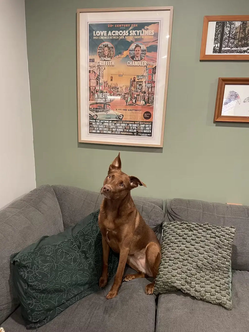 Commissioned poster by Alecse in a real setting, printed and framed, showing the final result of a custom-made project.