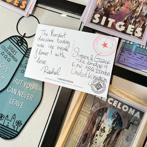a handwritten message on a postcard