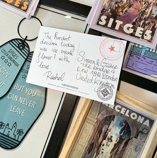 a handwritten message on a postcard