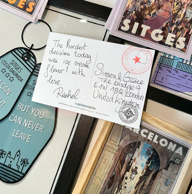 a handwritten message on a postcard
