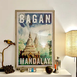 Bagan travel poster displayed in a lived in interior, illustrating how meaningful places and travel memories become part of our homes.