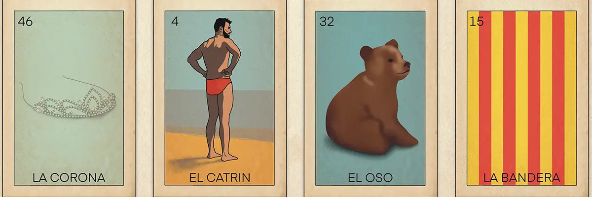 Details of the Loteria 24 poster, 4 lottery cards by French poster artist Cha