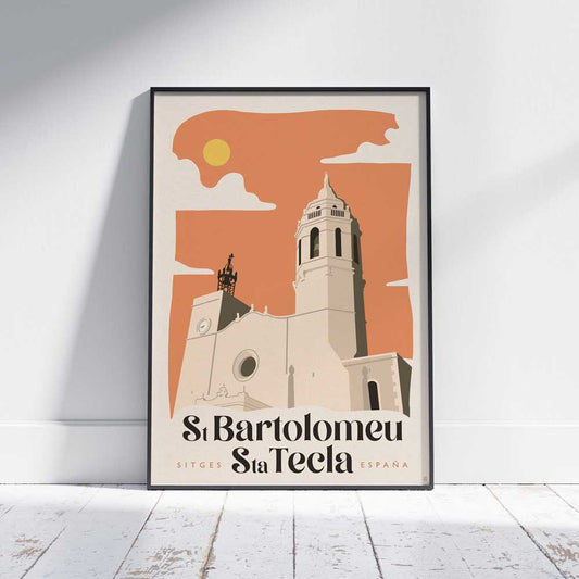 Affiche de l'église de Sant Bartolomeu et Santa Tecla, affiche de Sitges par Cha x Spanish Capsule™