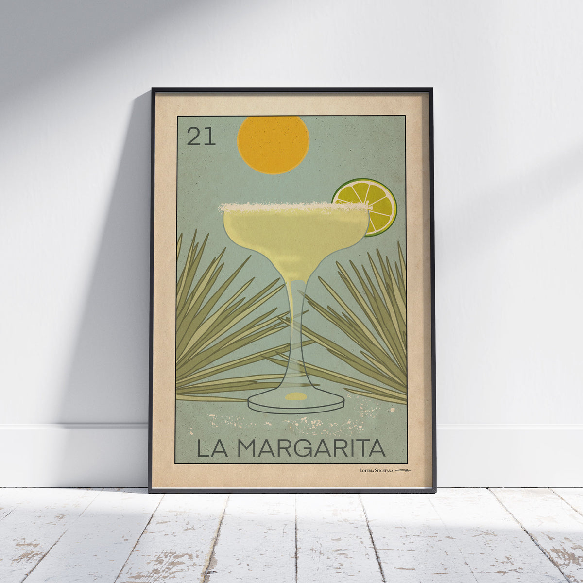 La Margarita Lotería poster by Cha, a cocktail-themed art print inspired by Mexican Lotery. A sophisticated tribute to mixology and Hispanic pop culture