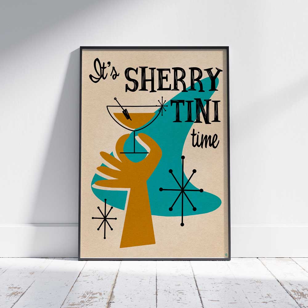 Affiche de cocktail classique Sherry Tini par Cha x Spanish capsule™