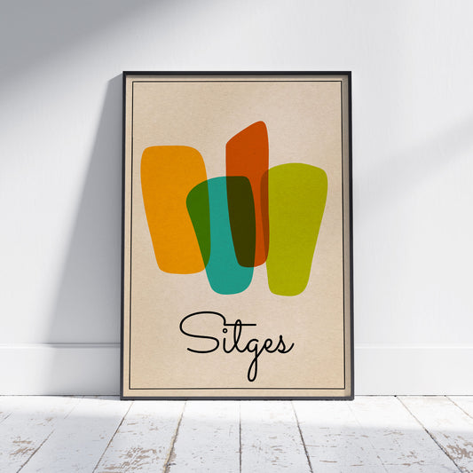 Sitges Sunsails Poster by Cha™ - Ultra-minimalist pop art print on a white background.