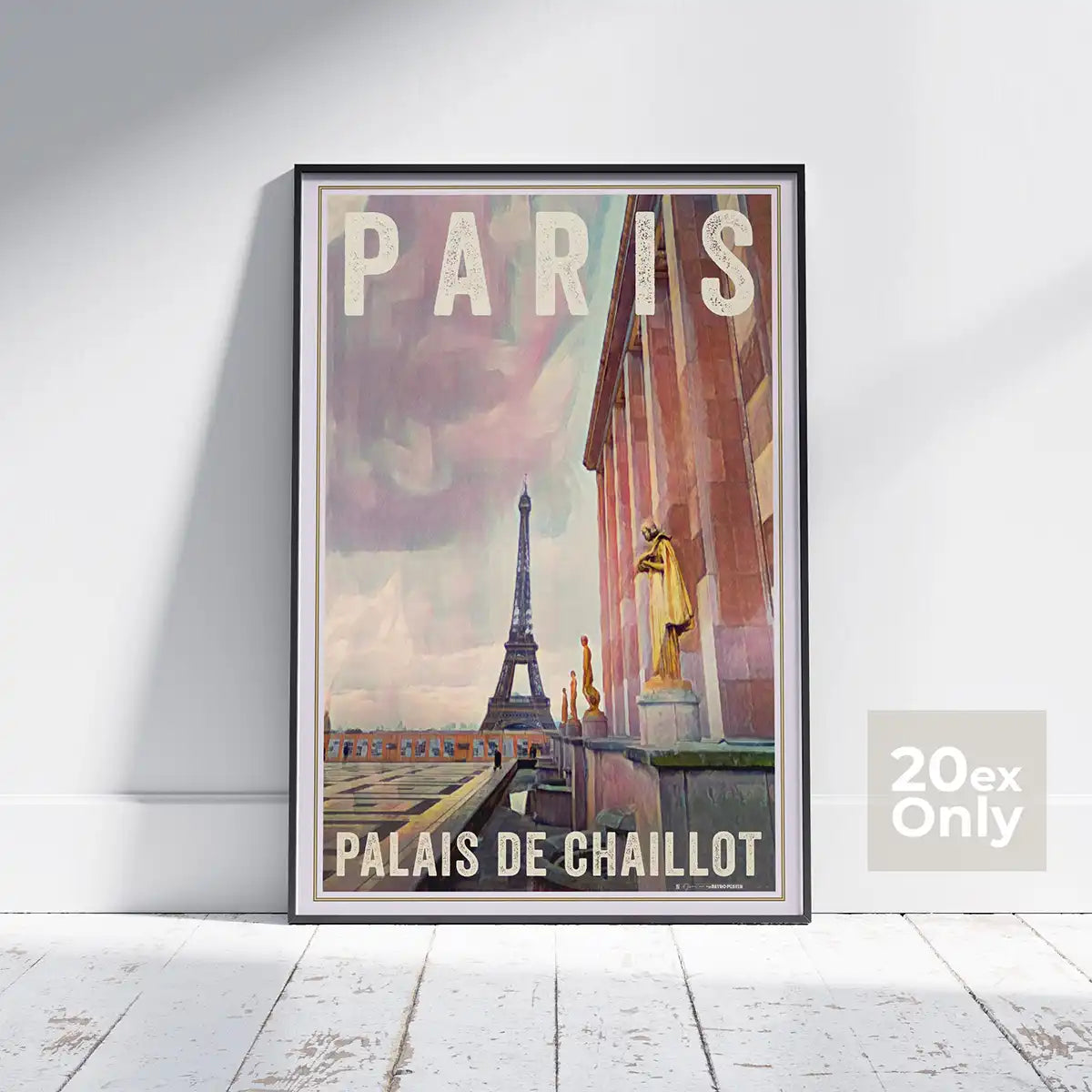 Framed Palais de Chaillot poster by Alecse showing Eiffel Tower from Trocadéro, limited edition 20 ex.