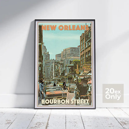 Framed New Orleans Bourbon Street poster by Alecse – vintage city scene, limited edition 20 ex.