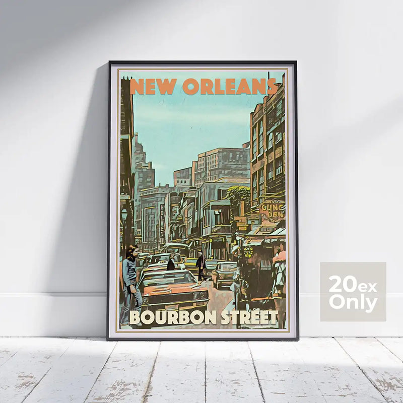 Framed New Orleans Bourbon Street poster by Alecse – vintage city scene, limited edition 20 ex.