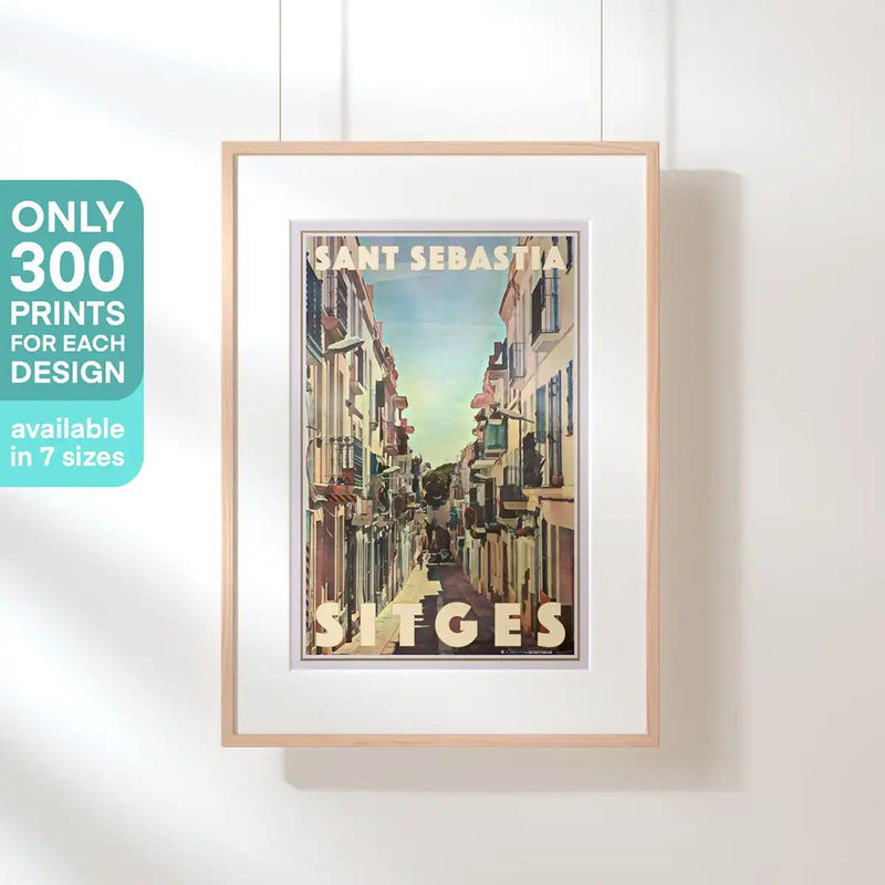 300-copy limited edition Sant Sebastia Street Sitges poster by Alecse, numbered print corner view