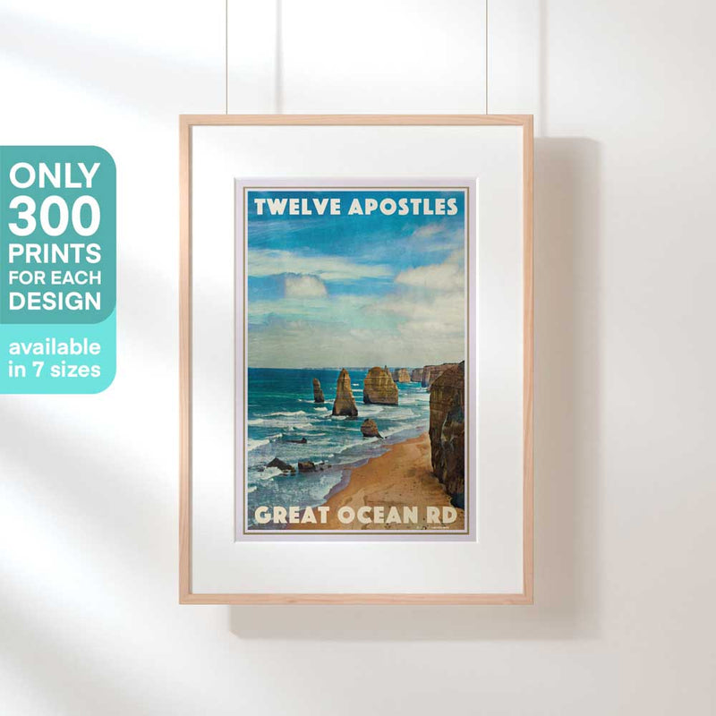 Hanging-frame image of the Twelve Apostles travel poster, marked as a limited edition of 300 copies (not numbered)