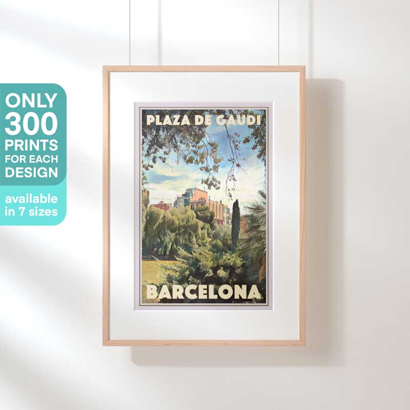 Limited Edition Barcelona Travel Poster of Spain | Plaza de Gaudi (Gaudi Square) by Alecse
