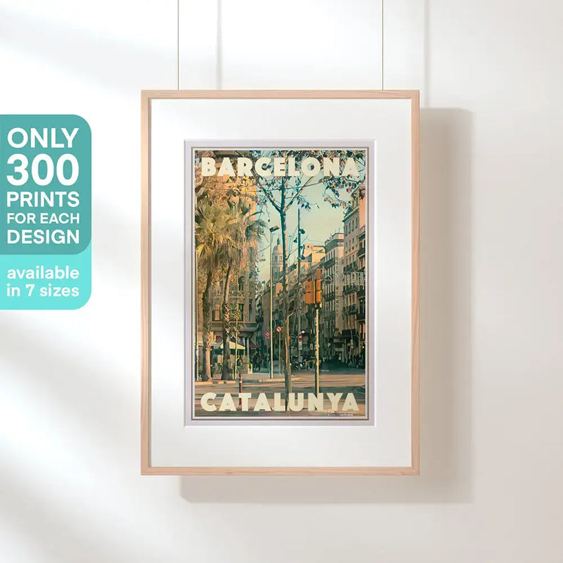 Framed Barcelona Street poster wall art in retro style